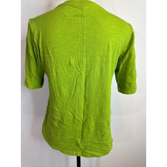 Eileen Fisher 100% Organic Cotton Green Crew Neck Top Asymmetrical Hem Size XS - Picture 2 of 5